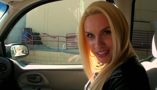 Fair-haired devil Jewels Devine gives a solid blowjob right in the car porn pics