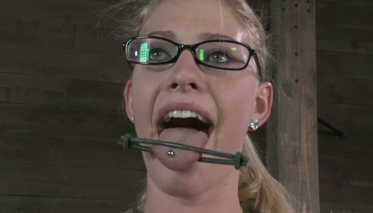 True fan of tough fuck Allie James is tied up and made to suck a cock porn pics