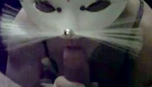 House wife in funny mask sucks cock porn pics